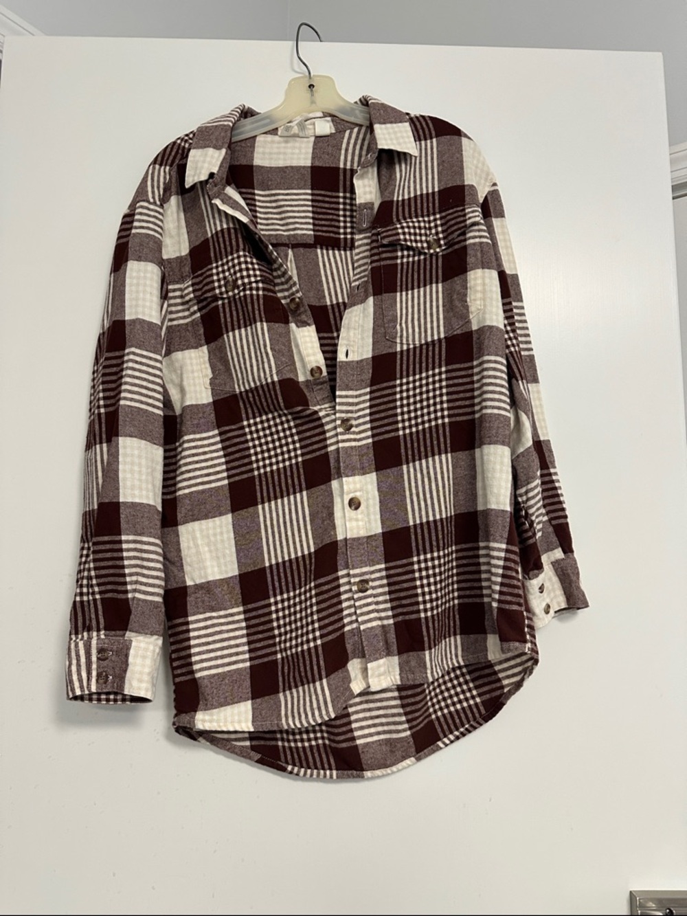 ROXY Red and Cream Plaid Button-Up Shirt